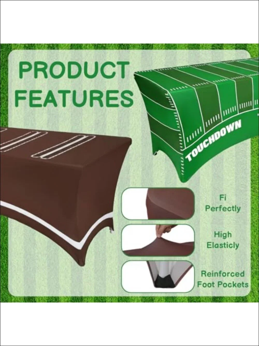 2 Pack 6ft Football Spandex Tablecloth Fitted Rectangular Polyester Spandex